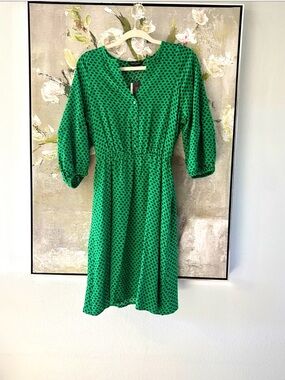 Banana Republic Green Polka Dot Button-Front Midi Dress
